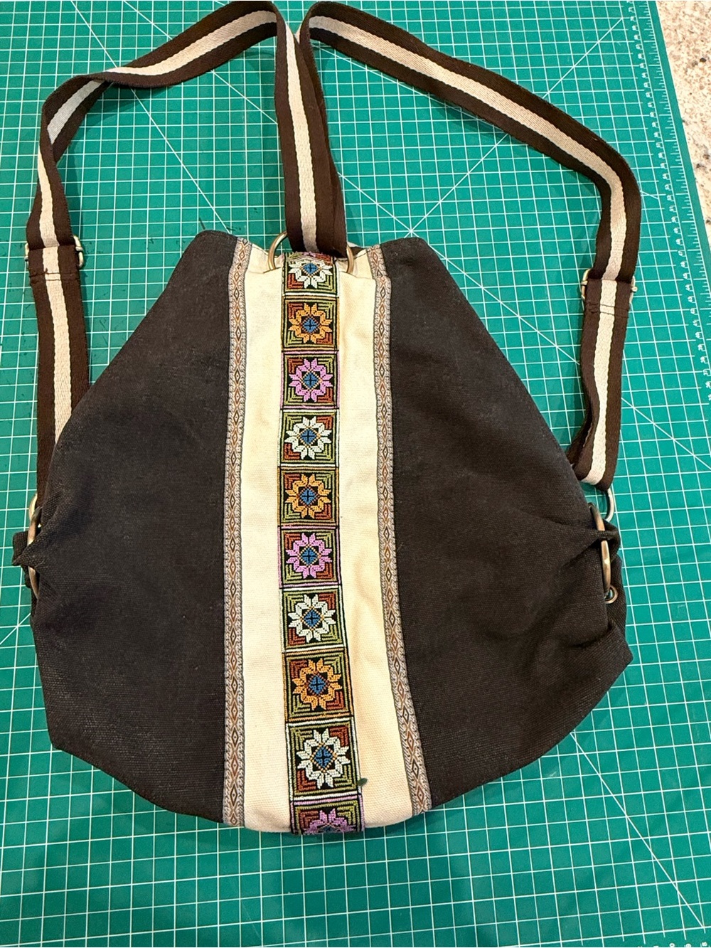Boho Canvas Convertible Backpack Crossbody Embroidered Bag - Picture 2 of 8